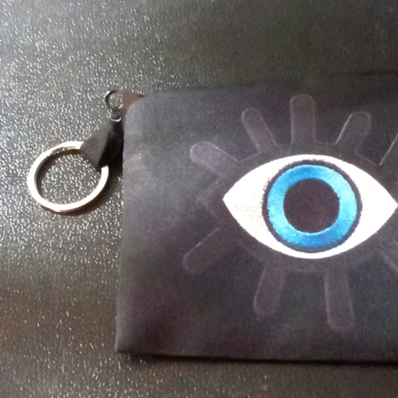 EVIL EYE SATIN CARD HOLDER/COIN PURSE / COSMETICS KEY FOB ZIP TOP SURPRISE INSID - Picture 2 of 2